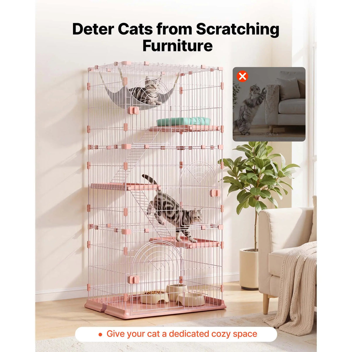 Four Tier Indoor Cat Playpen With Ladders And Detachable Kennel