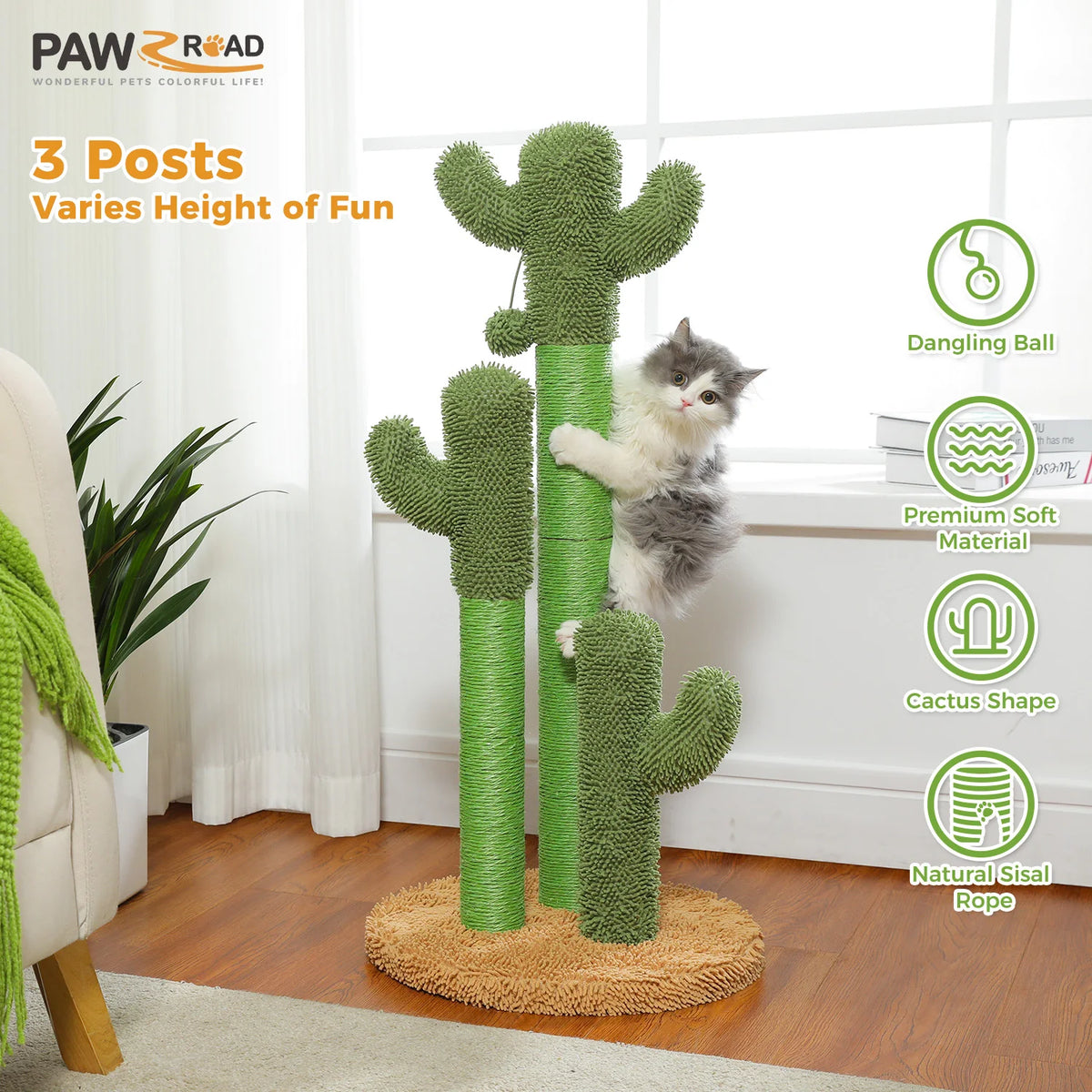 PAWZ Road Cat Scratching Post With Sisal Poles Interactive Toy