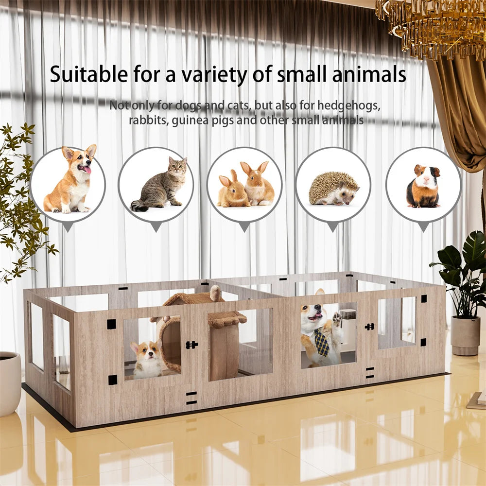 Borwart Tempered Glass Dog Playpen With Pig Rails And Mat