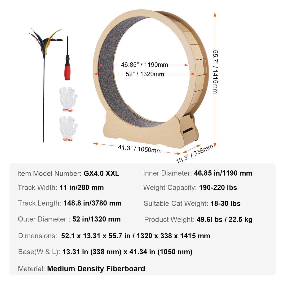 SucceBuy Wooden Cat Exercise Wheel With Detachable Carpet