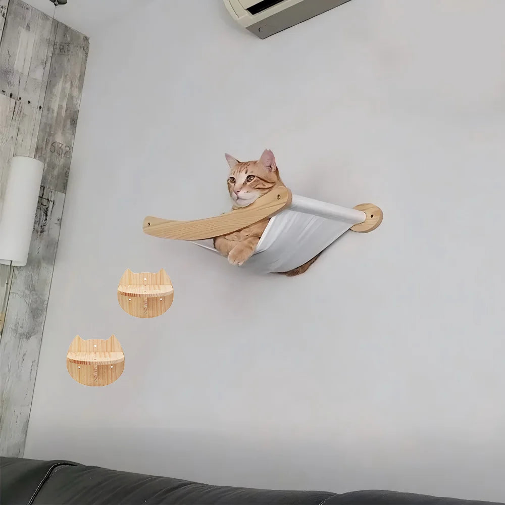 CWV Wall Mounted Cat Climbing Shelf And Sisal Scratching Hammock
