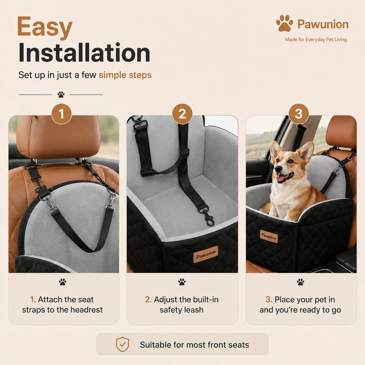 Dog Car Seat With Memory Foam Cushion And Safety Leashes