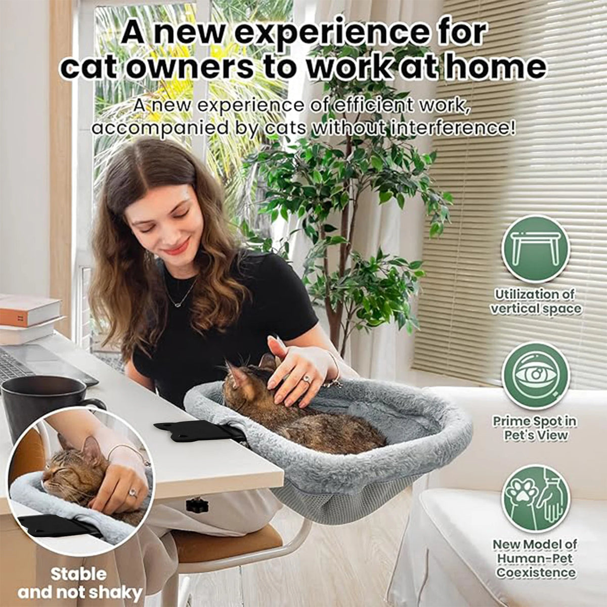 CWV Foldable Coral Fleece Cat Desk Bed With Clamp Mount