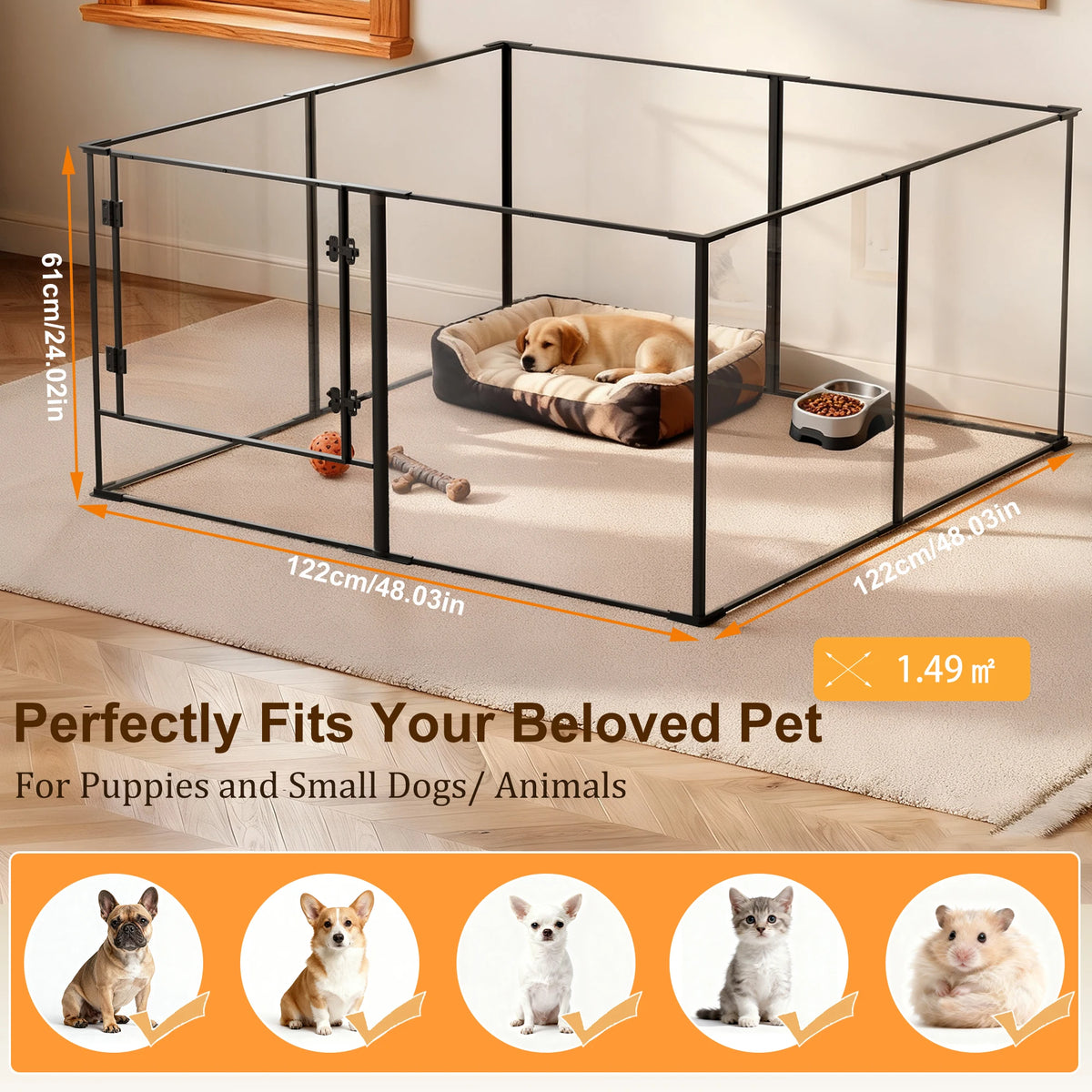 BORWART Acrylic Pet Playpen Enclosure For Dogs Cats And Rabbits