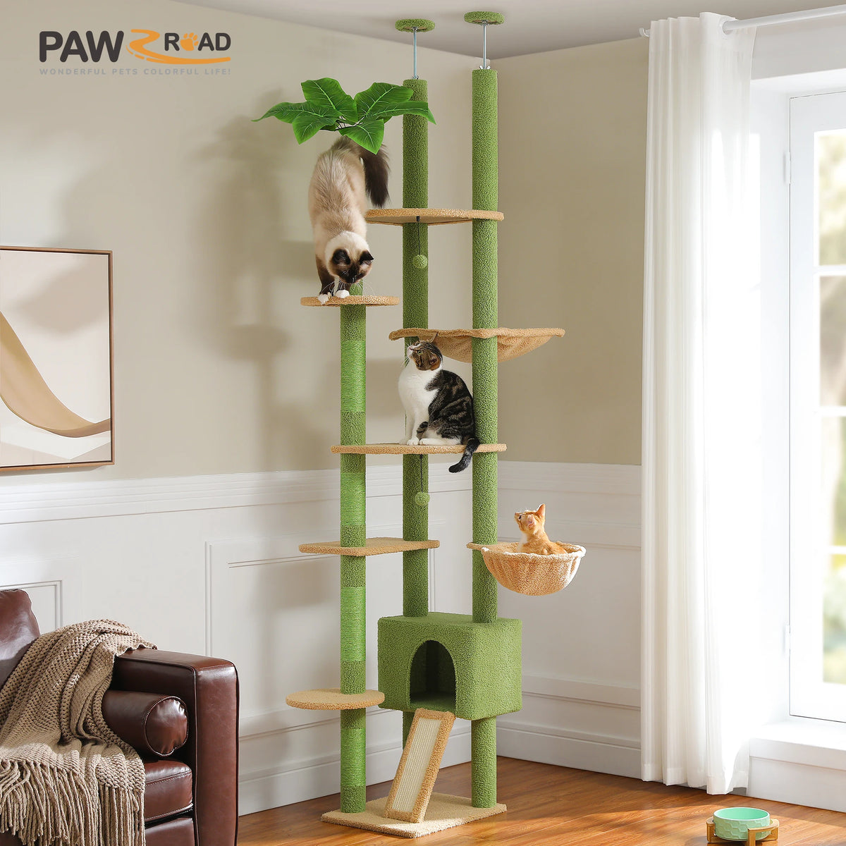 PETEPELA Adjustable Cactus Cat Tree With Condo Hammock And Scratcher