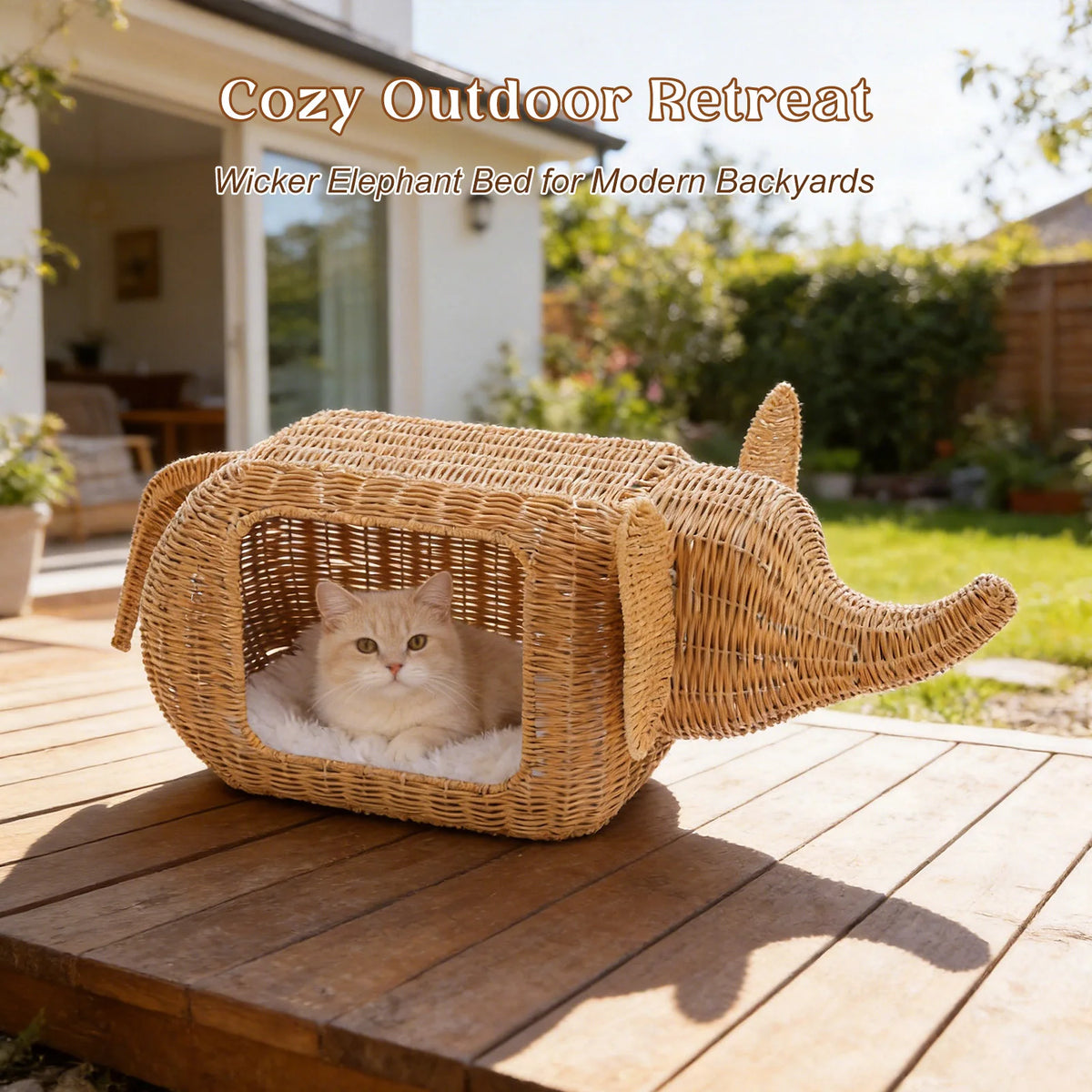 PEQULTI Handmade Rattan Cat Condo Bed With Plush Cushion Hideaway