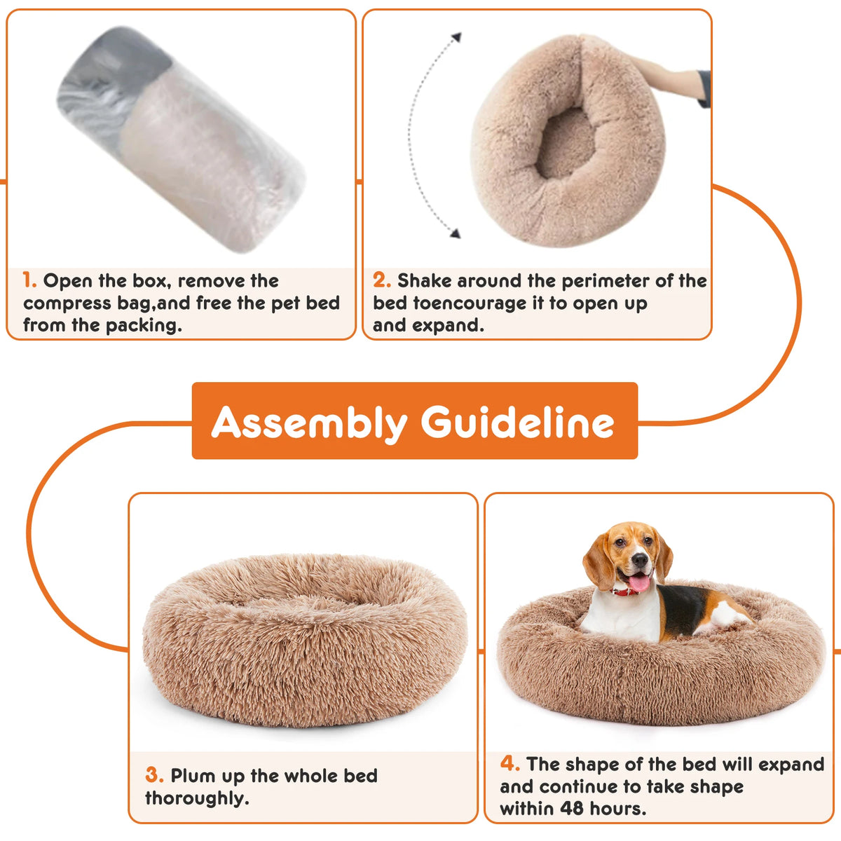 JHK Soft Plush Faux Fur Calming Dog Bed Non Slip Base