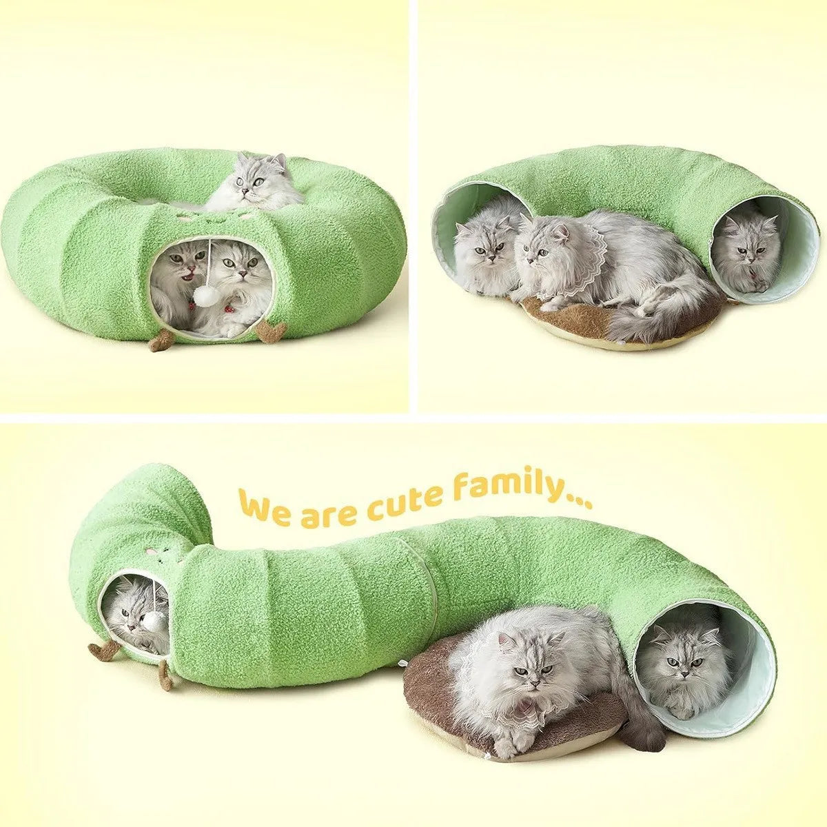 Convertible Cat Tunnel Bed With Plush Removable Cushion
