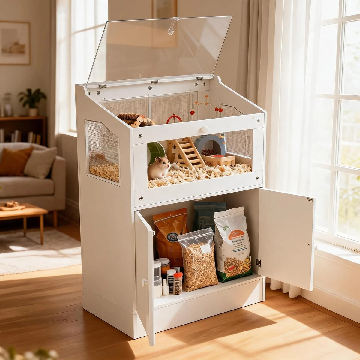 Hamster Habitat With Storage Cabinet And Clear Acrylic Panels