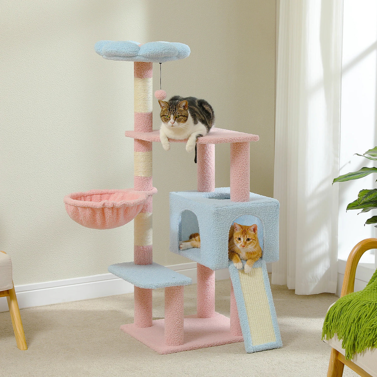 PEQULTI Flower Cat Tree Tower With Sisal Scratching Posts And Hammock