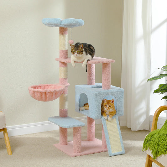 PEQULTI Flower Cat Tree Tower With Sisal Scratching Posts And Hammock
