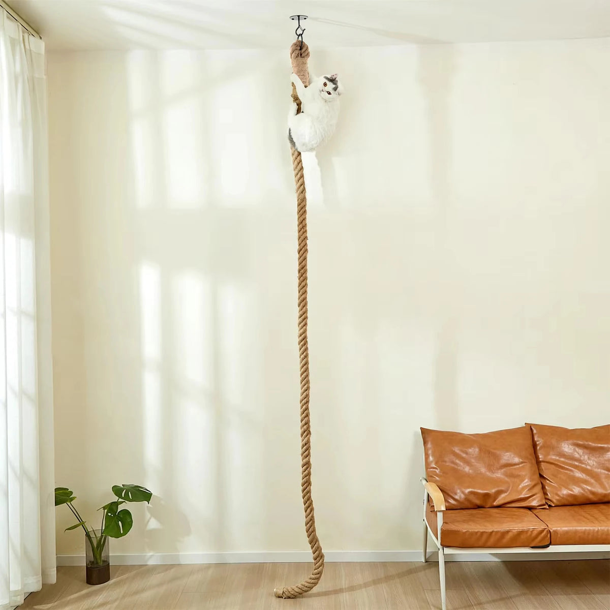 Indoor Cat Sisal Rope Climber With Interactive Scratching Toy