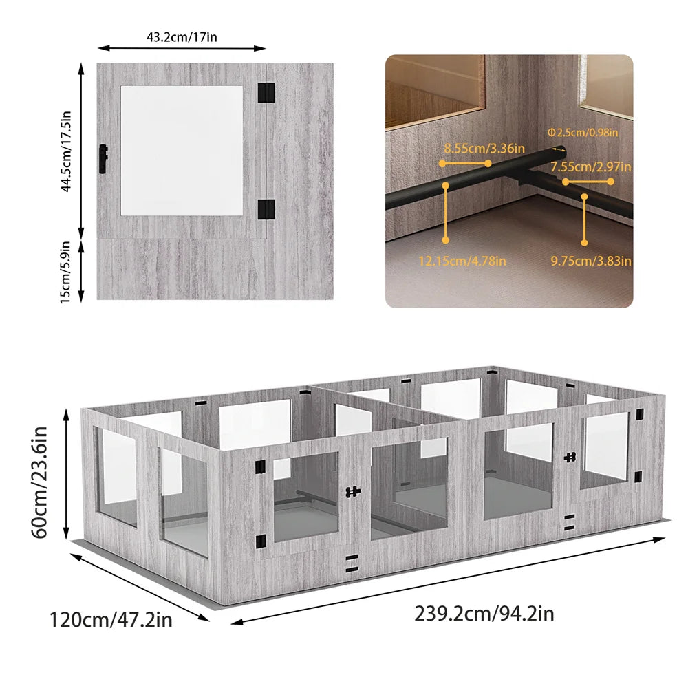 Borwart Tempered Glass Dog Playpen With Pig Rails And Mat