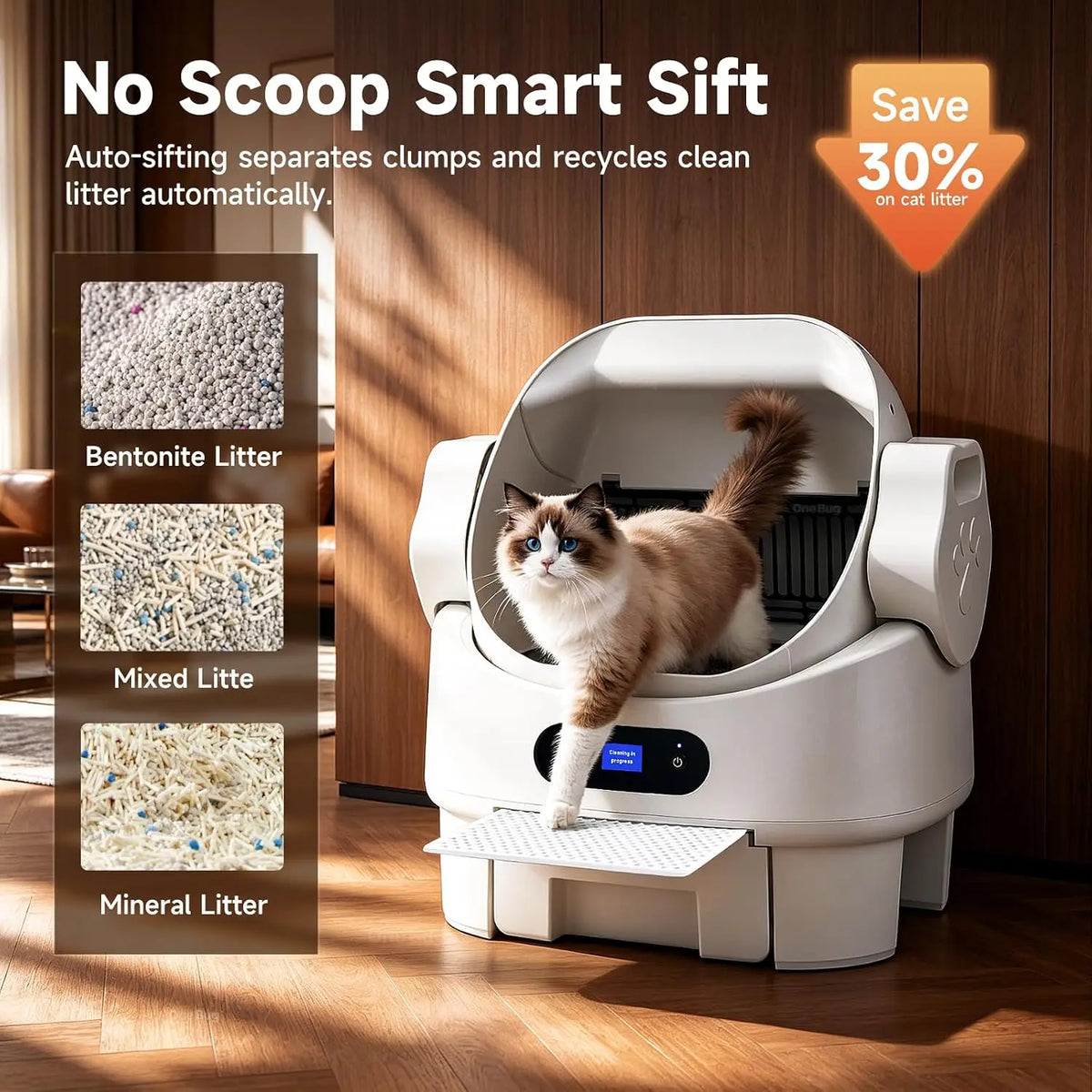 Self Cleaning Open Top Automatic Multiple Cat Litter Box, White