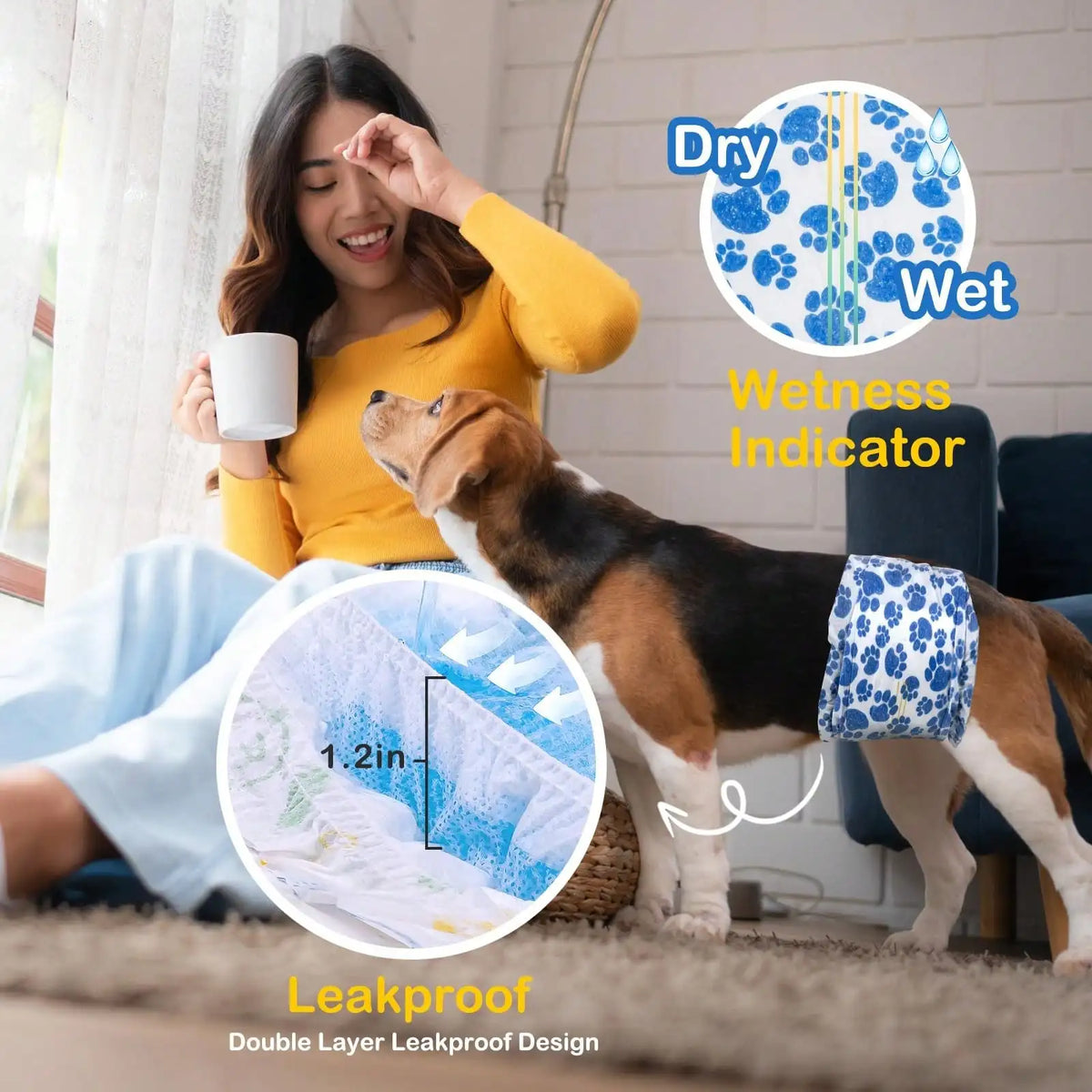 DONO'S DIARY Dog Diapers Male, Disposable Male Dog, Ultra Absorbent Doggie Diapers, Rapid-Dry Leak-Proof Puppy Diapers, Wetness Indicator Excitable Urination Incontinence