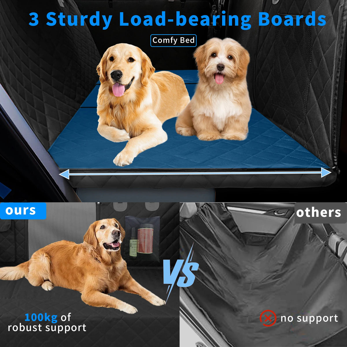 Back Seat Extender for Dogs, Heavy Duty Car Seat Cover for Dogs Pets, Waterproof Anti-Scratch Nonslip Dog Hammock for Cars, Seat Covers Protector with SeatBelt for SUV Truck Standard Black
