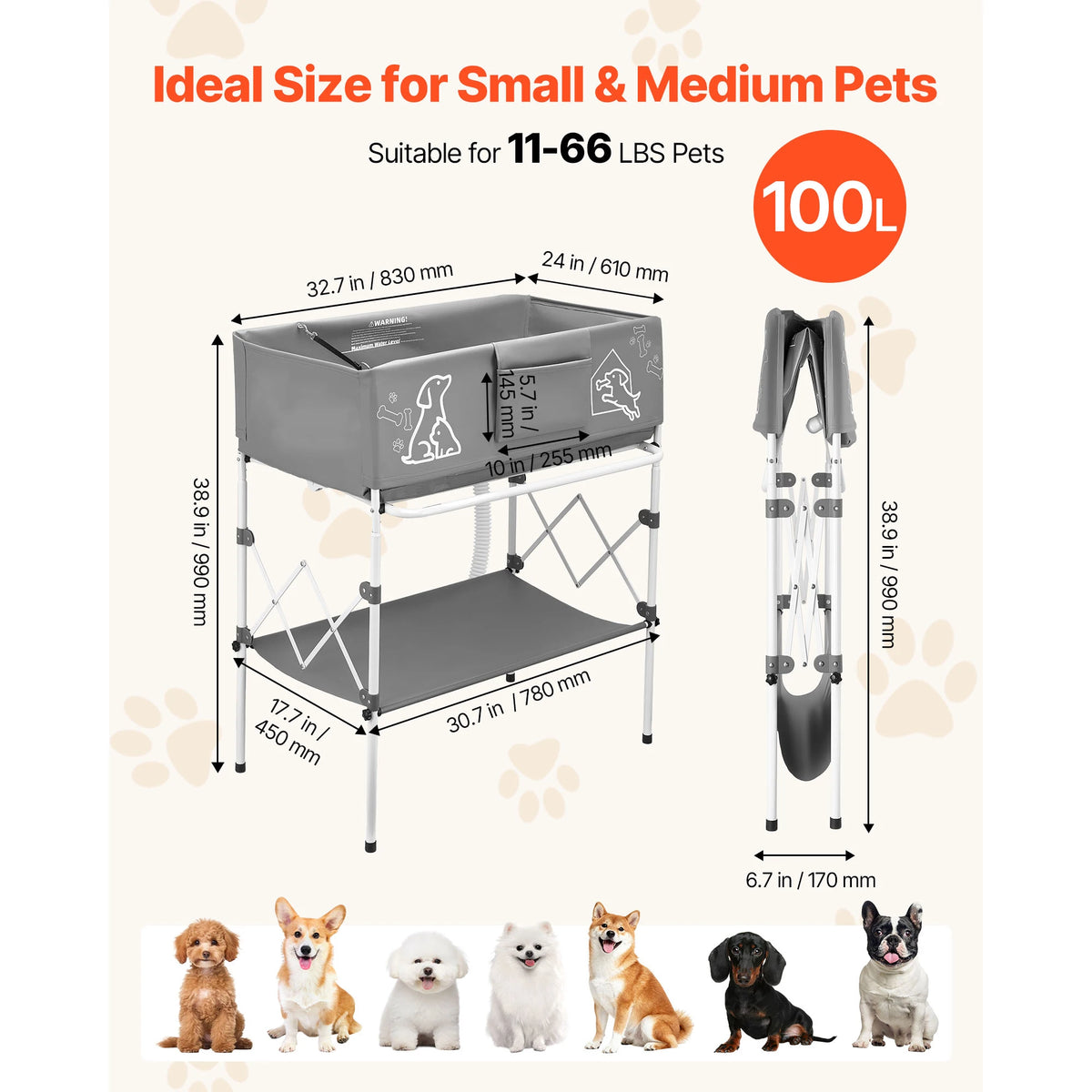 SucceBuy Elevated Foldable Dog Bathtub With Built In Drain Hose