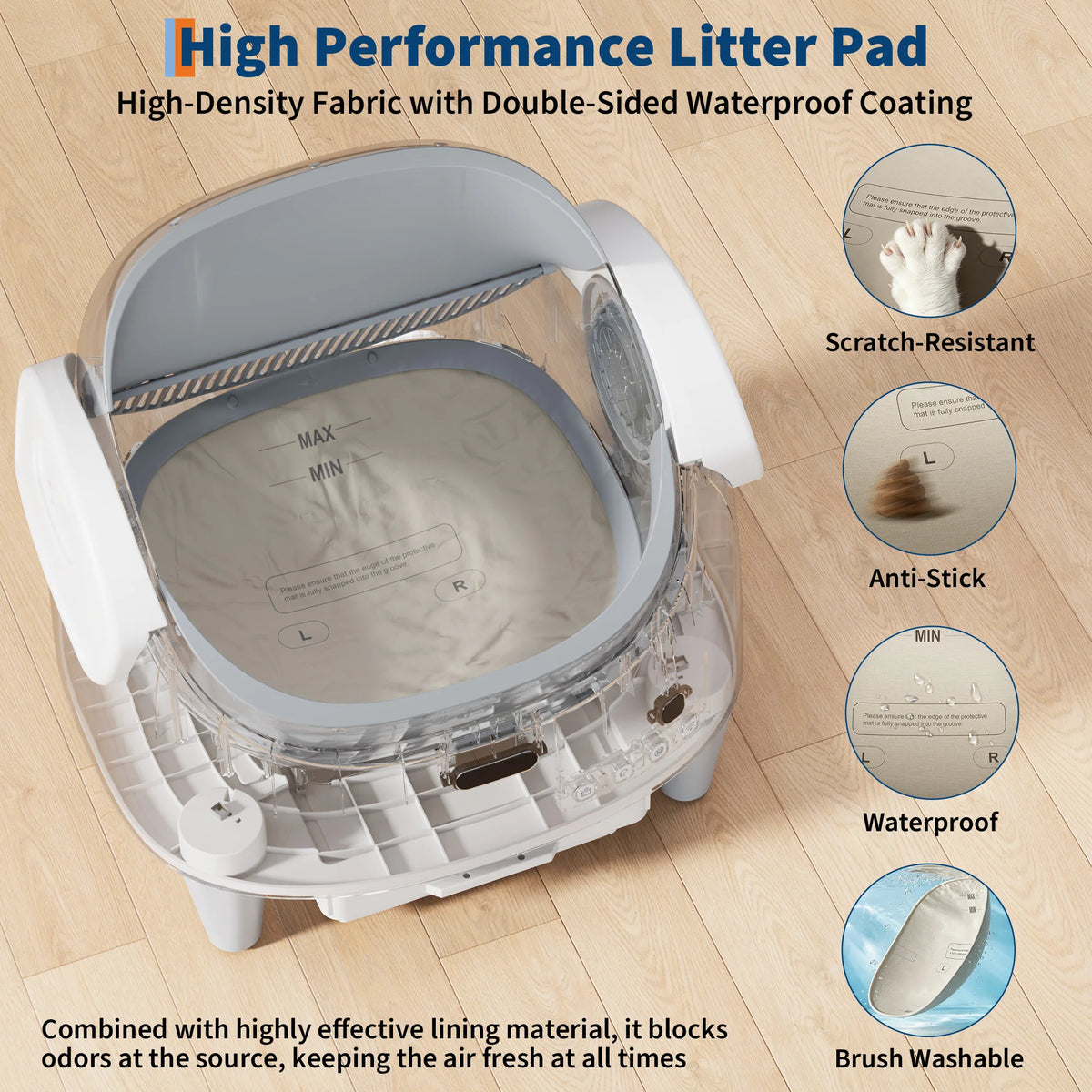 Open-Top Self-Cleaning Automatic Cat Litter Box - App-Controlled Smart Litter Tray - Safety Detectors - Quiet Low-Odor Operation - 3-Level Height Adjustment - Easy-Clean for Multi-Cat Homes