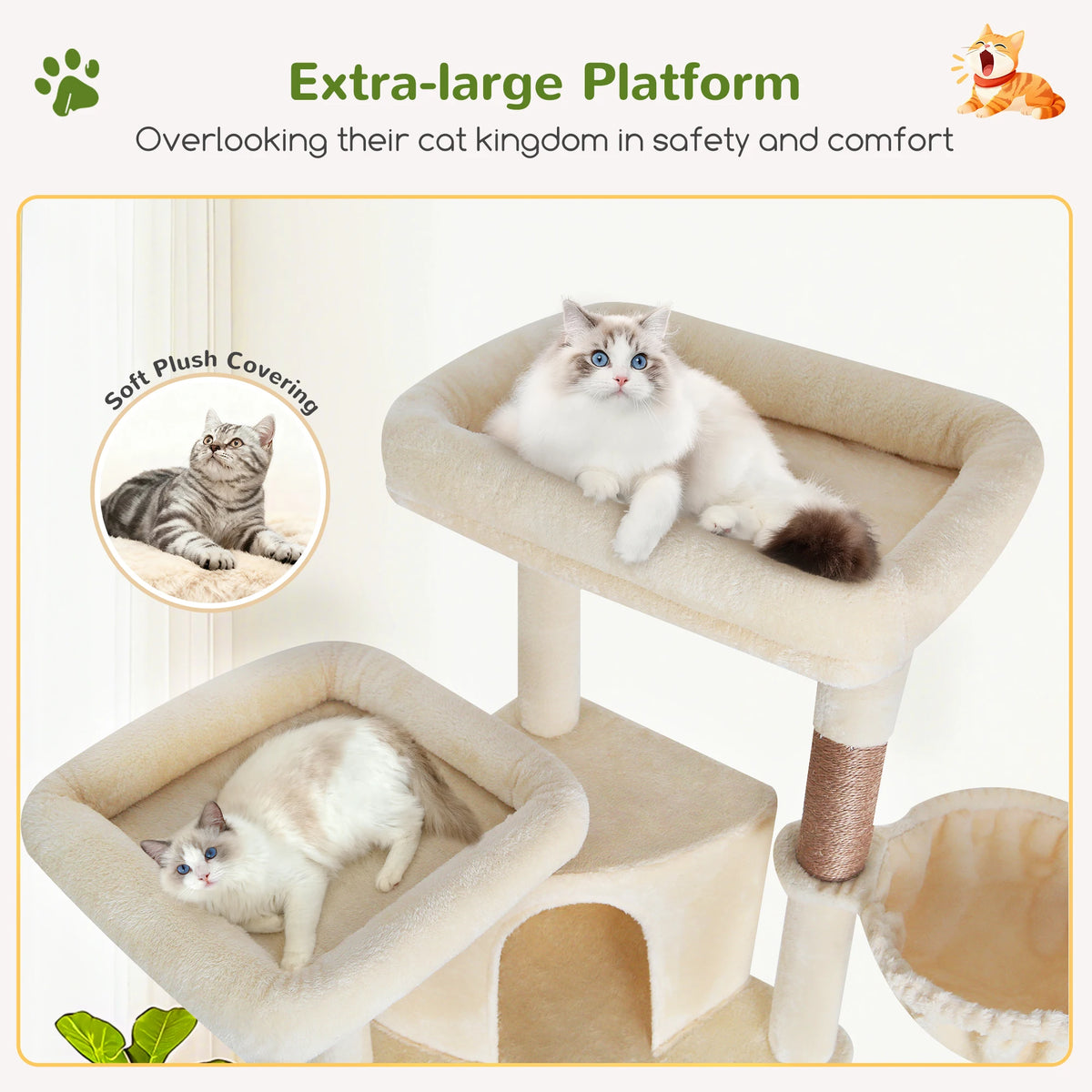 Globlazer 76" Cat Tower for 2-3 Large Cats Multi-Level Cat Tree with Hammock Scratching Post 2 Condos and 3 Hammocks