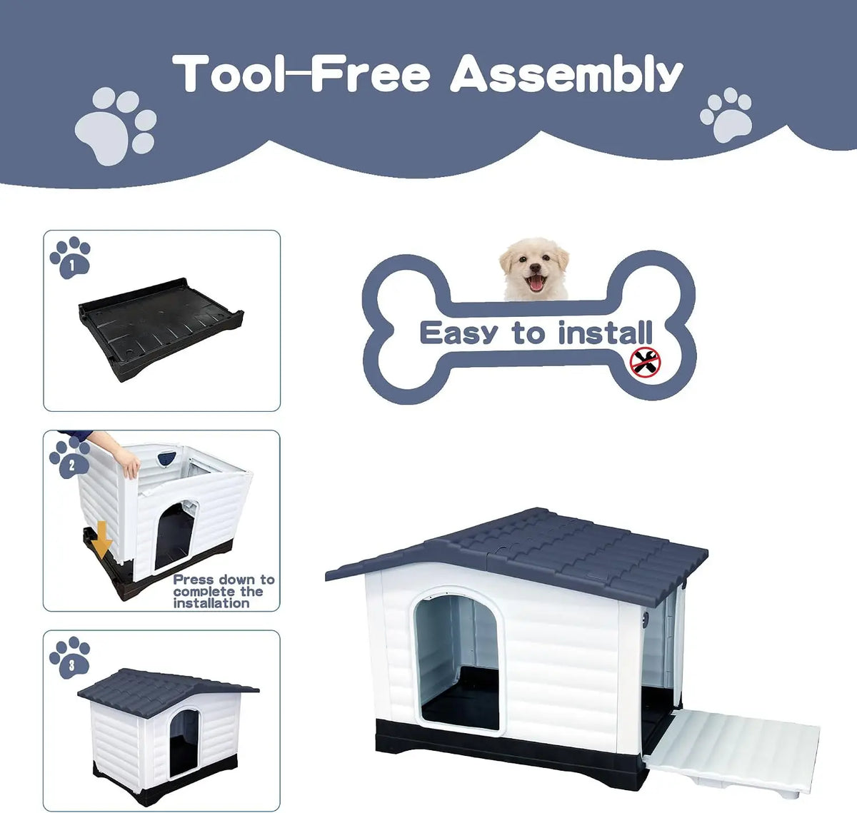 TWISTER CK Waterproof Two Door Dog House With Fold Out Porch