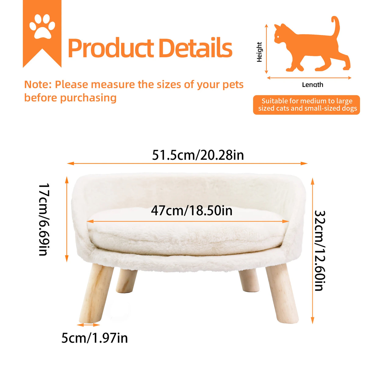 BORWART Elevated Pet Sofa Bed With Removable Waterproof Cushion