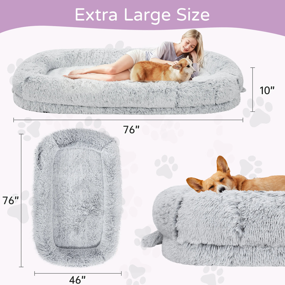 Orthopedic Dog Bed With Removable Faux Fur Cover For Adults