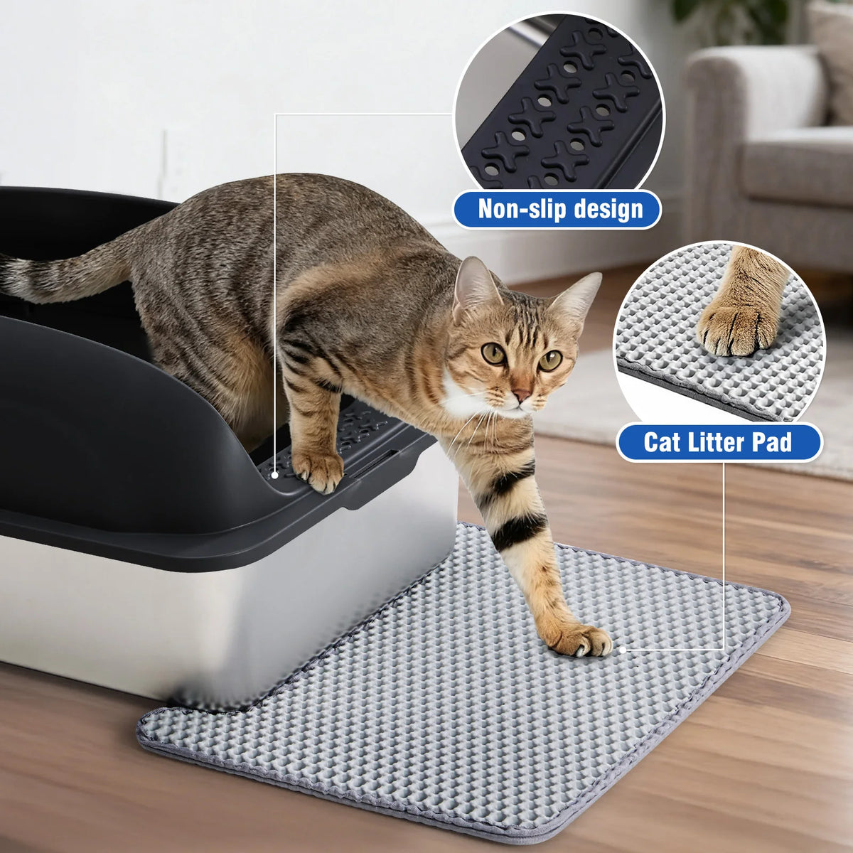 JHK Covered Stainless Steel Cat Litter Box With Scoop and Mat
