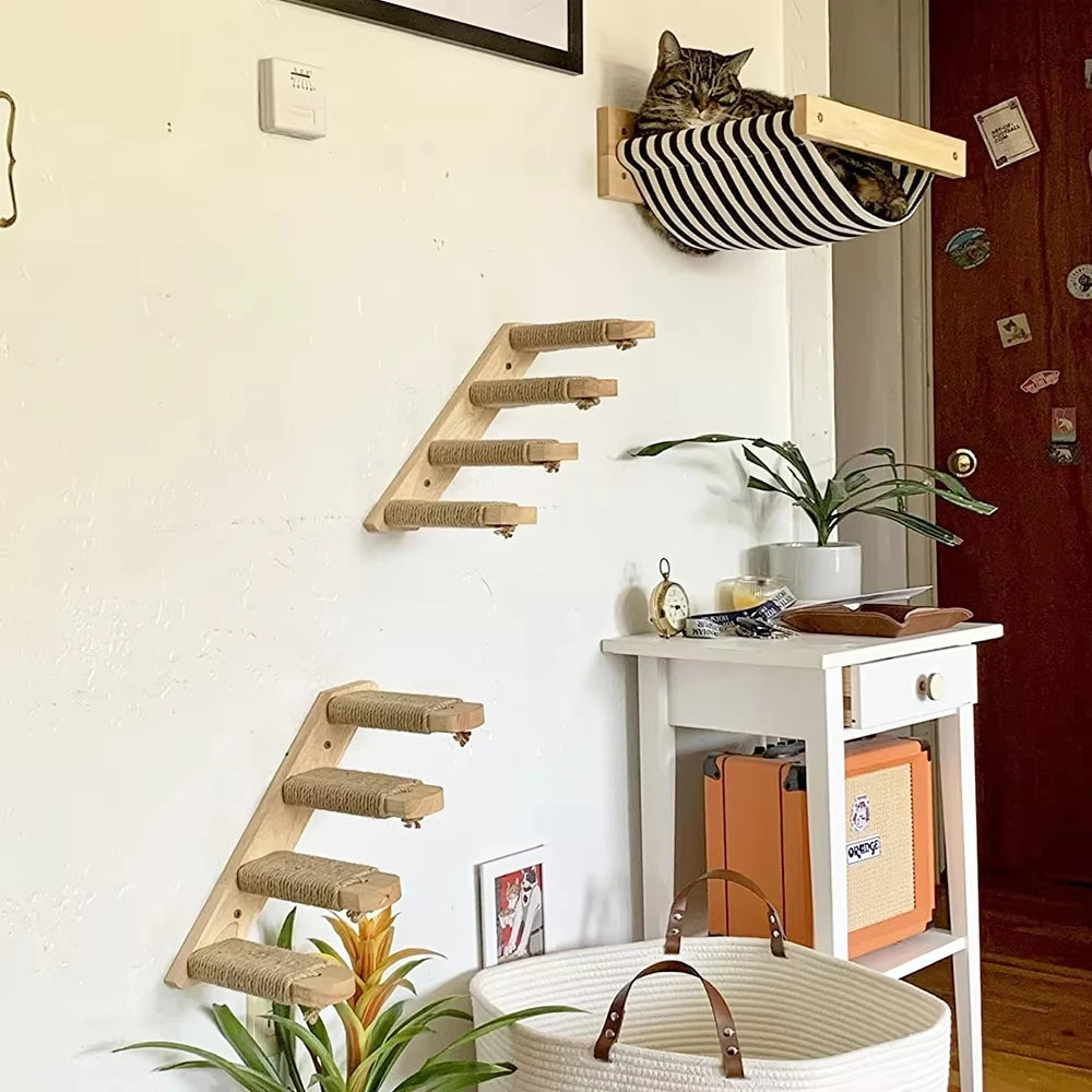 CWV Wall Mounted Cat Climbing Shelf With Sisal Scratching Post
