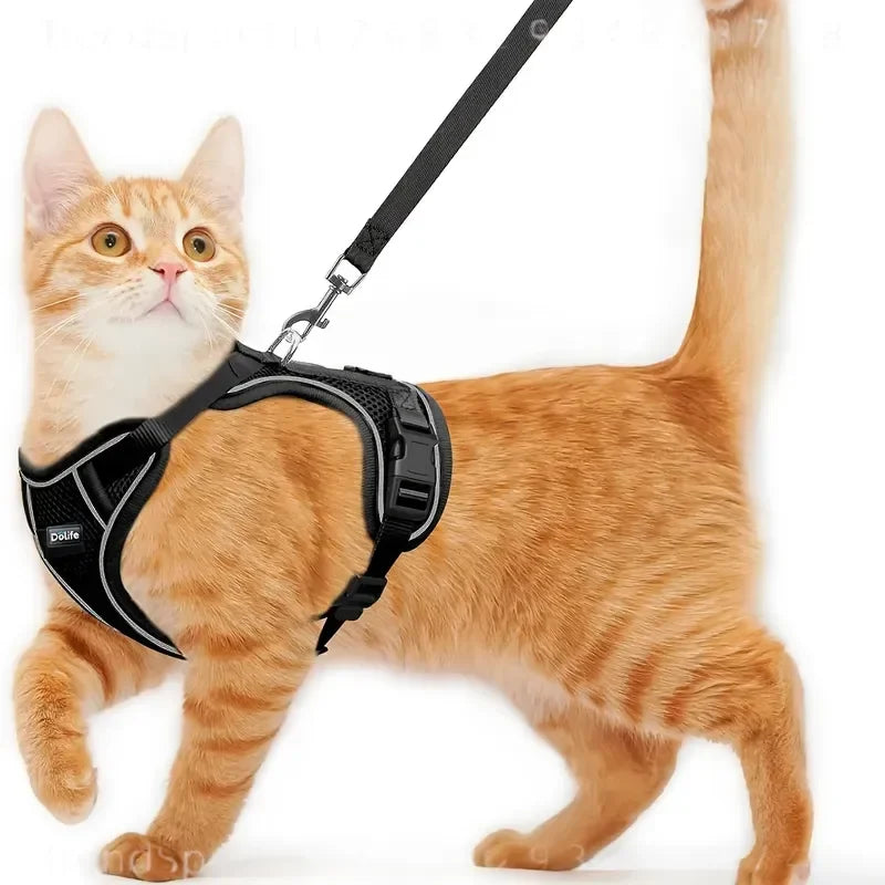 Cat Harness And Leash Set Anti‑Escape Soft Adjustable Breathable Vest‑Style Harness Easy Wear Comfort Safety Kit For Kitten Outdoor Walking Travel Adventure