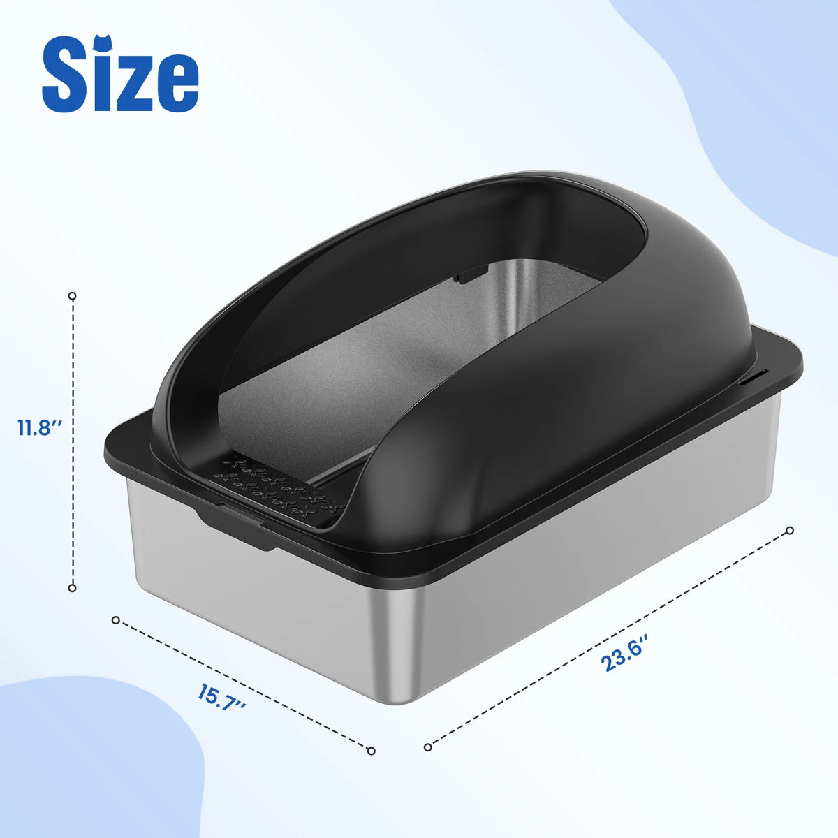JHK Covered Stainless Steel Cat Litter Box With Scoop and Mat