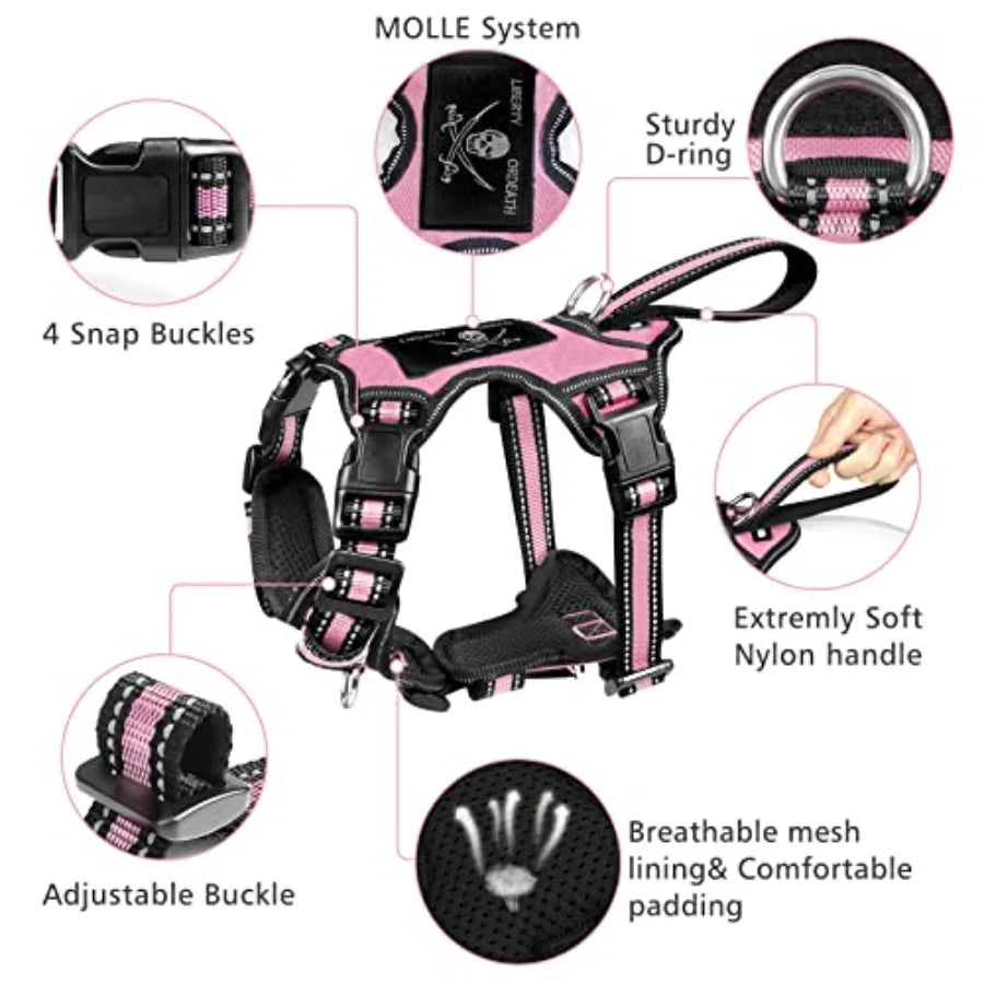 Pet Harness Collar and Leash Set: Reflective Nylon Dog Harness for Puppies and Small Dogs, Black, No-Pull Design with Adjustabl