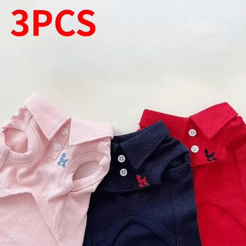 Pet 2-Piece Plain Polo Shirt & Embroidered Vest Clothes Set for Spring, Summer