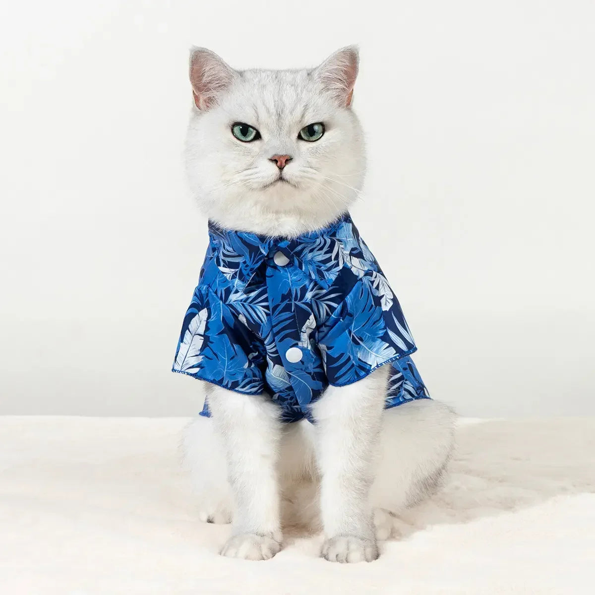 Hawaiian Style Pet Shirt, Blue Tropical Plant Print, Dog Vacation Top, All Seasons, Dogs & Cats Apparel, Husky Clothes, 1 Piece Set