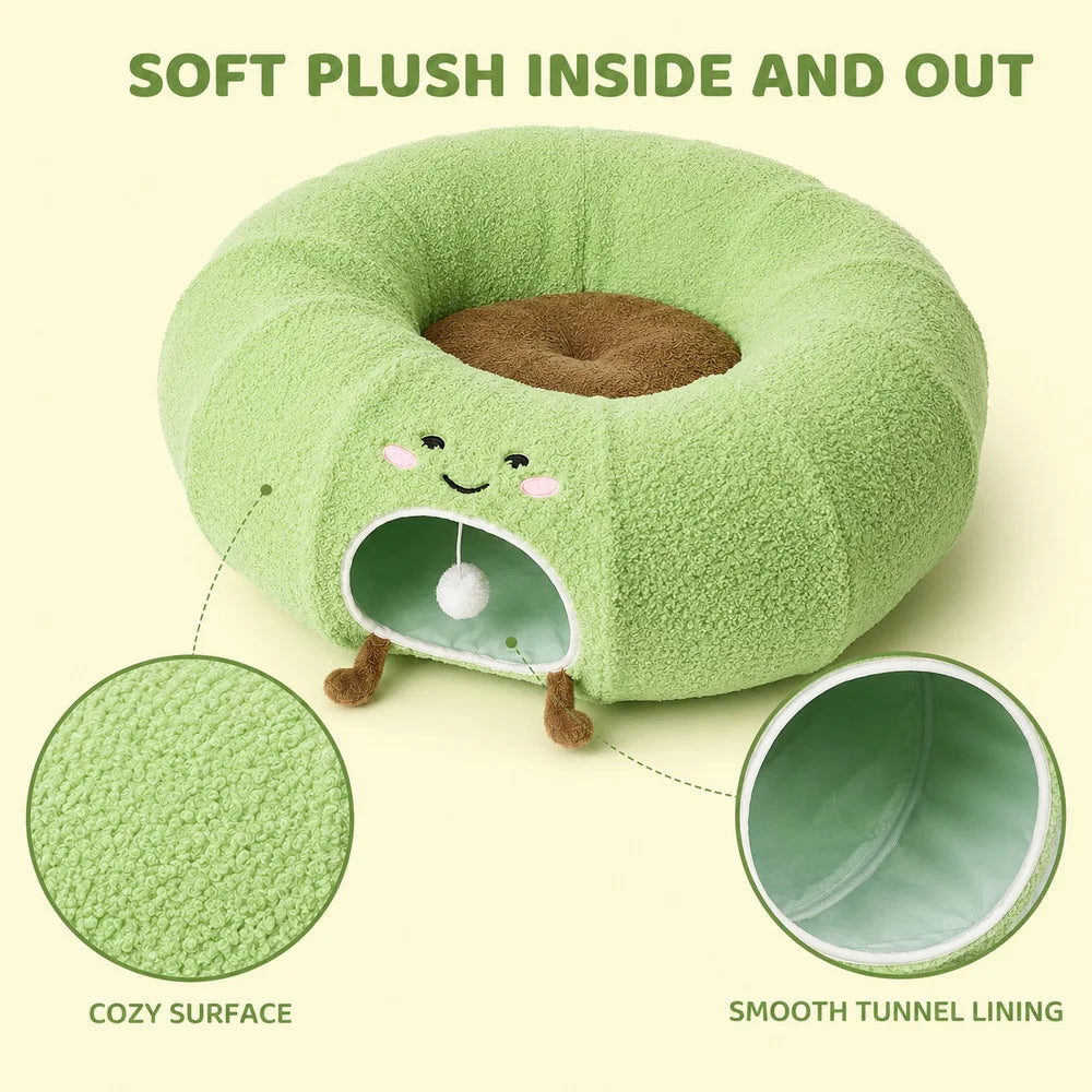Convertible Cat Tunnel Bed With Plush Removable Cushion