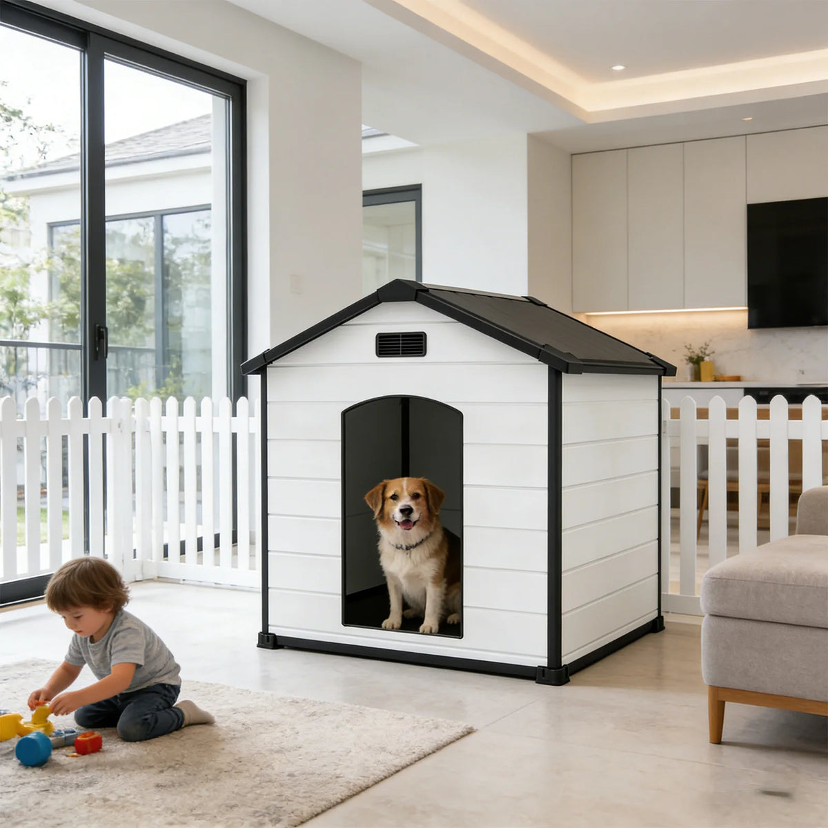 Waterproof Plastic Dog House With Removable Roof And Ventilation