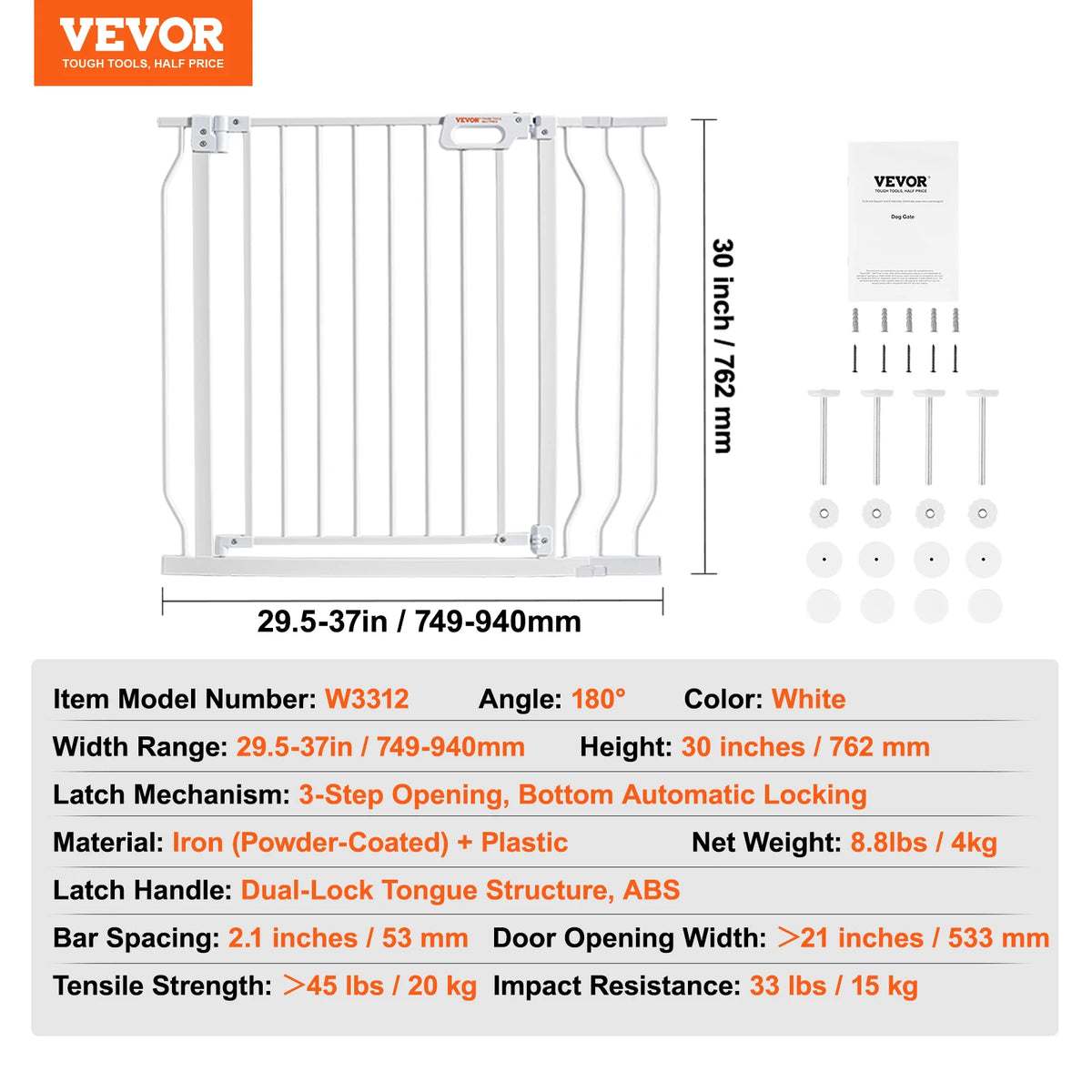 SucceBuy Pressure Mounted Walk Through Baby Pet Security Gate
