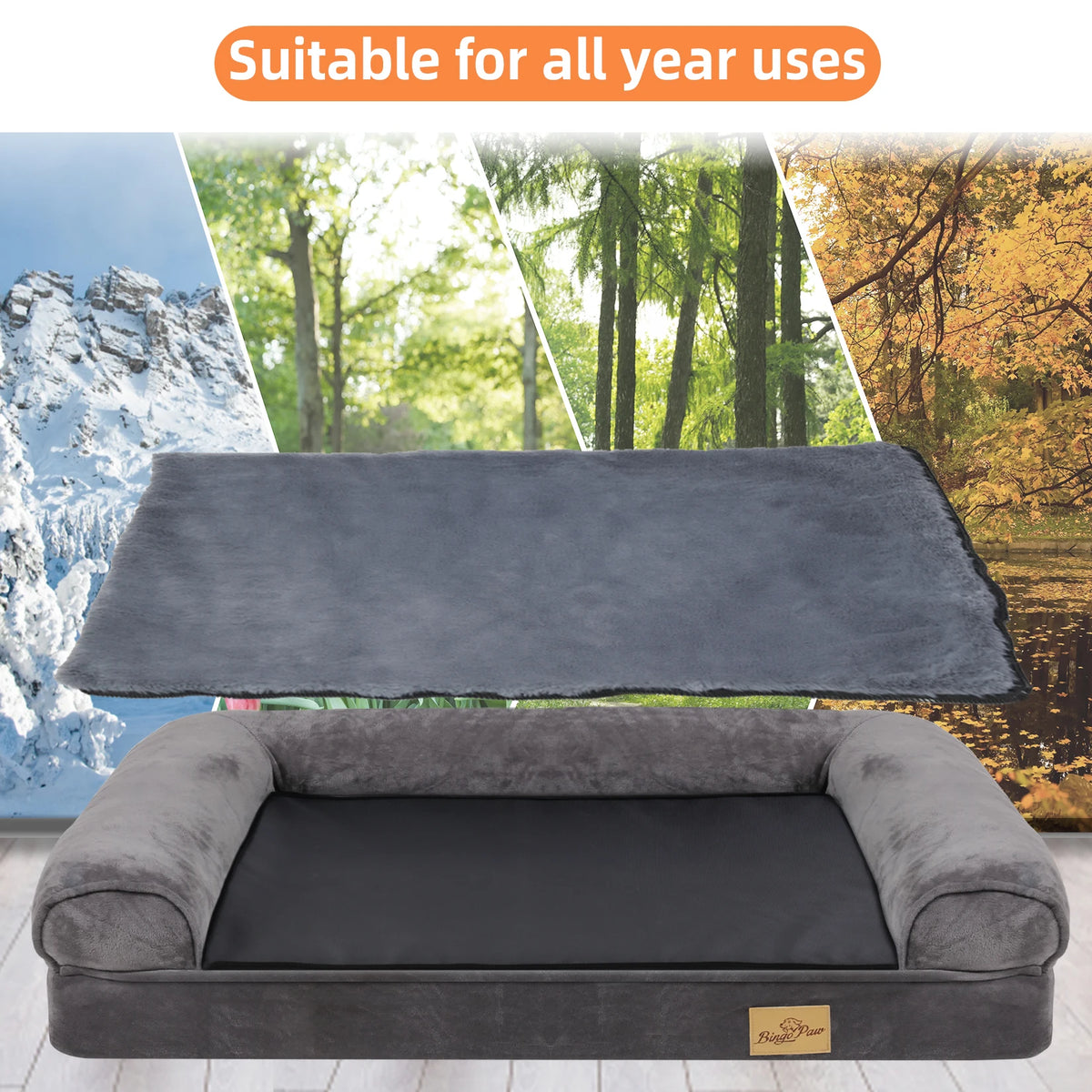 Bingopaw Orthopedic Dog Beds Large Sized Dog, Waterproof Pet Bed with Sides, Non-Slip Bottom Large Pet Bed with Washable Removable Cover, Grey