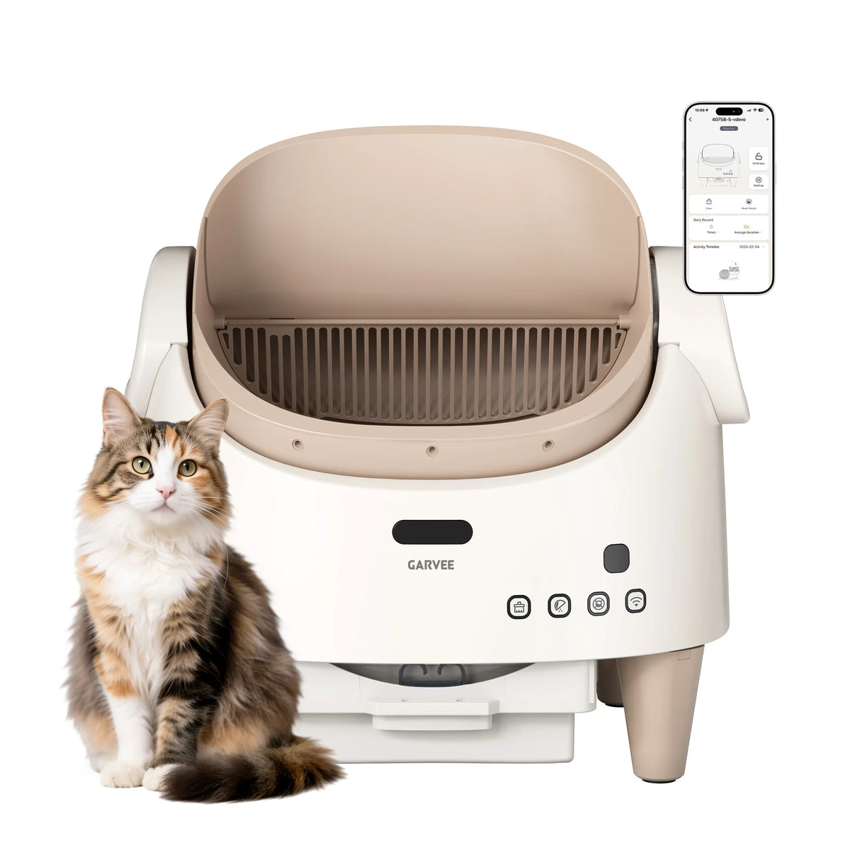 Open-Top Self-Cleaning Automatic Cat Litter Box - App-Controlled Smart Litter Tray - Safety Detectors - Quiet Low-Odor Operation - 3-Level Height Adjustment - Easy-Clean for Multi-Cat Homes