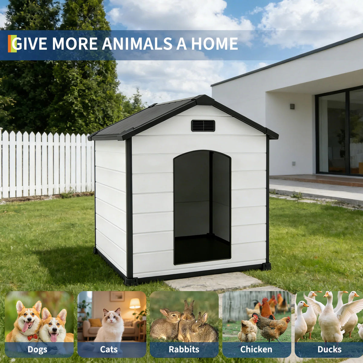 Waterproof Plastic Dog House With Removable Roof And Ventilation