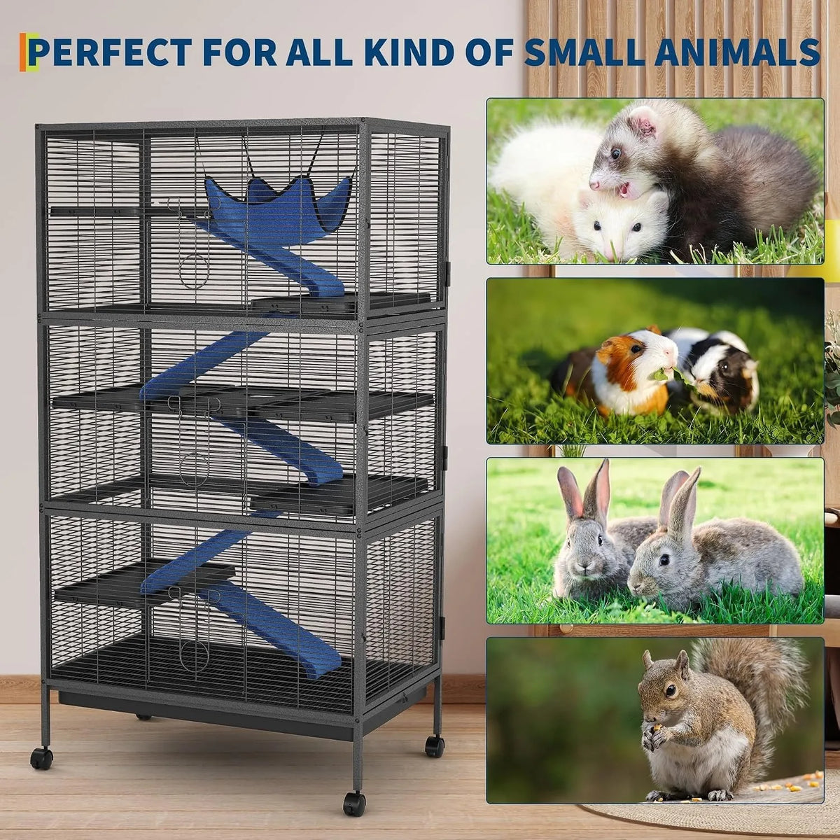 Multi Level Small Animal Cage With Ramps Hammock And Wheels