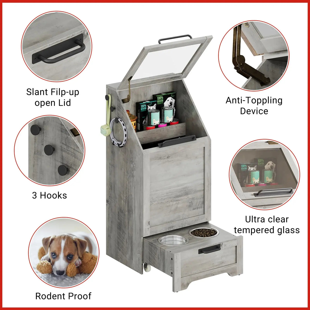 Elevated Dog Food Storage Cabinet With Stainless Steel Bowls