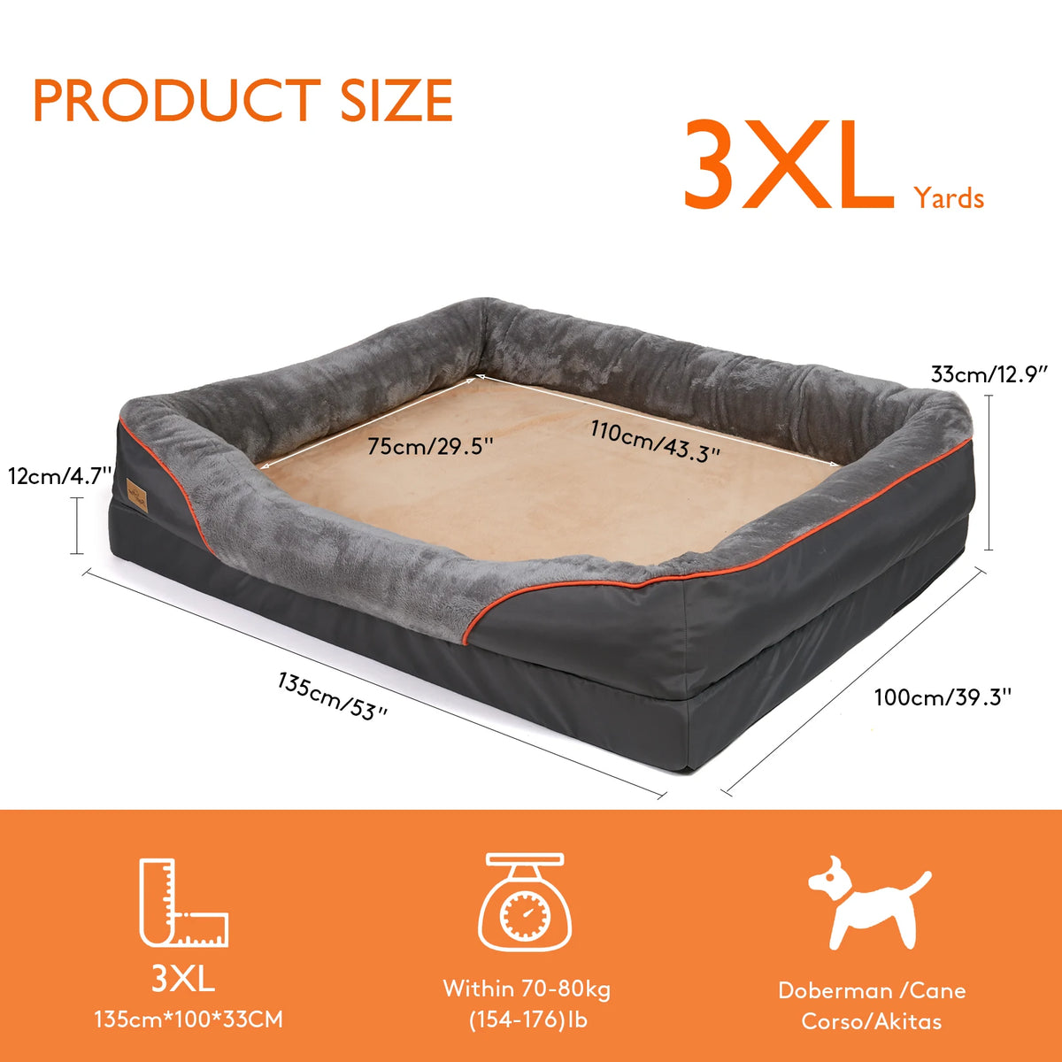 BORWART Orthopedic Memory Foam Dog Bed With Removable Cover