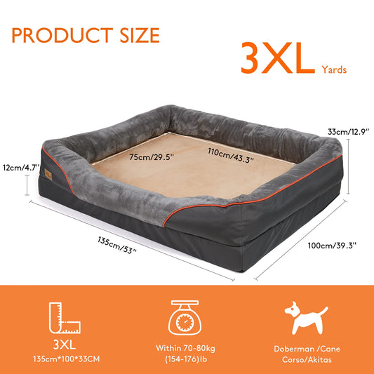 BORWART Orthopedic Memory Foam Dog Bed With Removable Cover