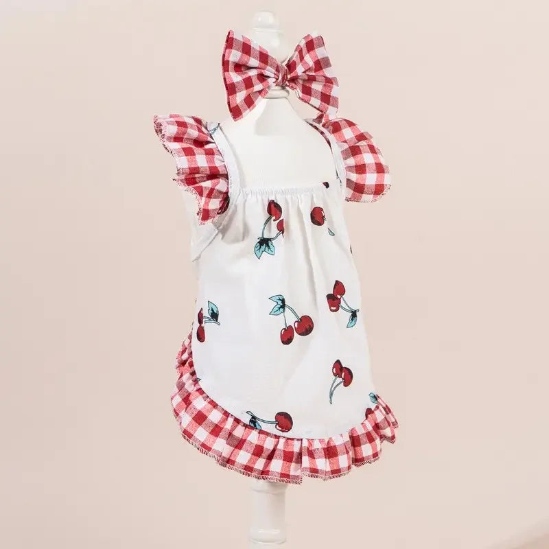 Cute Fashion Print Pet Dress with Bow, Plaid Pet Costume, Elastic Mesh Princess Dress, Puppy Cat, Complete Set, Puppy Clothes, Kitten Clothes