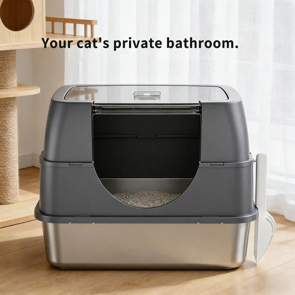 Stainless Steel Enclosed Cat Litter Box With Lid And Mat