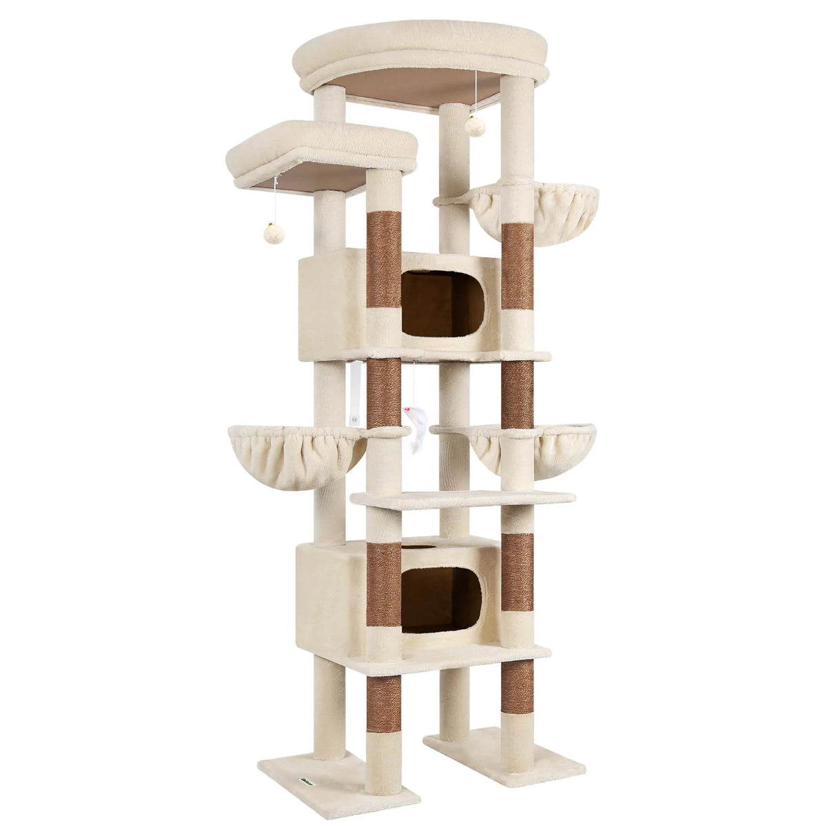 Globlazer 84" Floor to Ceiling Cat Tree Tower for Multiple Large Cats Adjustable Multi-Level Climbing Activity Center with Sisal Scratching Posts 2 Condos 3 Hammocks