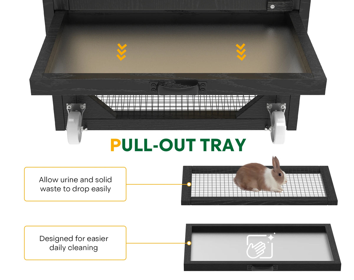 Outdoor Wooden Rabbit Hutch With Wheels And Pull Out Tray