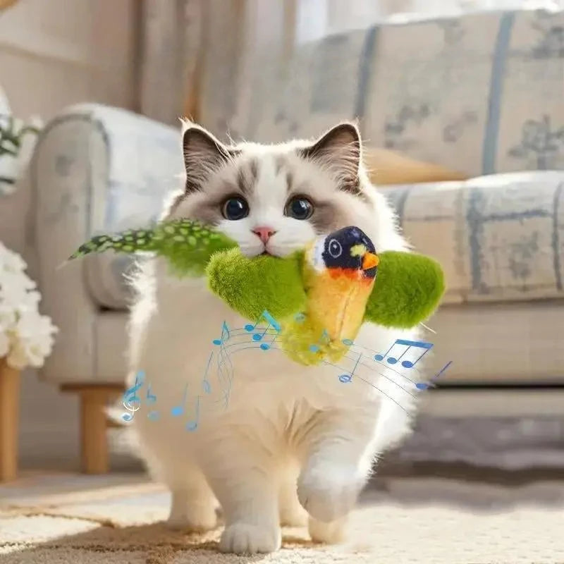 Interactive Wall Mounted Sound Activated Plush Catnip Bird Toy
