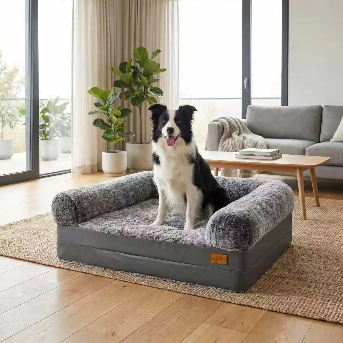 Bingopaw Human Size Dog Bed for Adults & Pets, Foldable Giant Dog Bed Mat with Scratch-Proof PU Leather Edge, High Density Foam Orthopedic Pet Couch Floor Bed, Washable Cover & Handles, 71"x37"