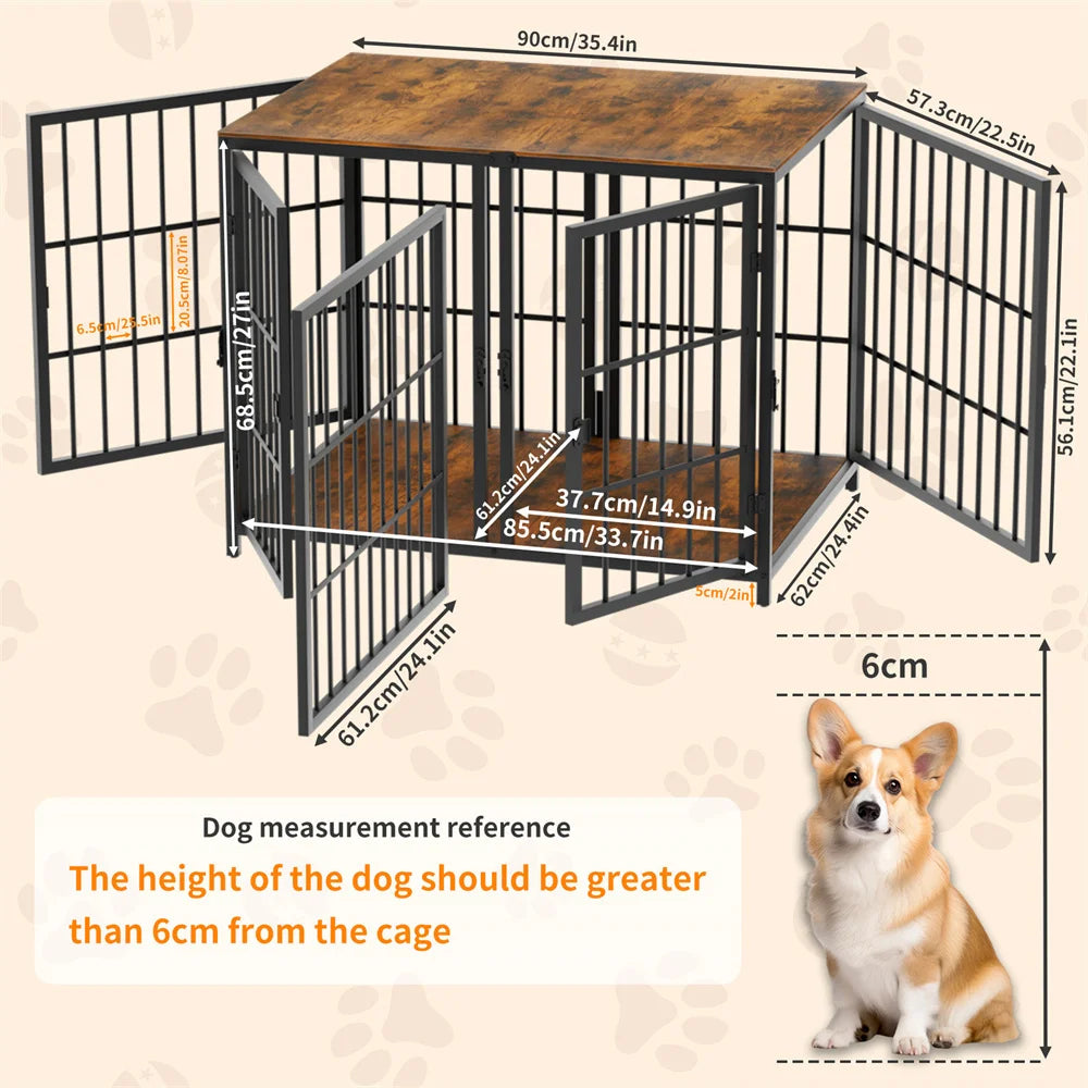 Borwart Metal Wood Dog Crate With Removable Divider And Doors